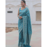 Sky blue silk printed saree with unstitched blouse (5.5Mtr), elegant and vibrant traditional wear for women