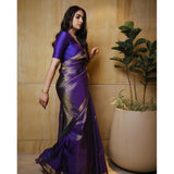 Purple silk printed saree with unstitched blouse (5.5mtr), luxurious Indian ethnic wear