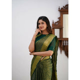 Women's Silk Printed Saree With Unstitched Blouse 5.5Mtr (Green)
