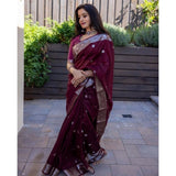 Maroon cotton printed saree with unstitched blouse (5.5Mtr) - vibrant Indian traditional wear for women