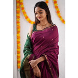 Wine cotton printed saree with unstitched blouse (5.5mtr), vibrant, traditional Indian fashion