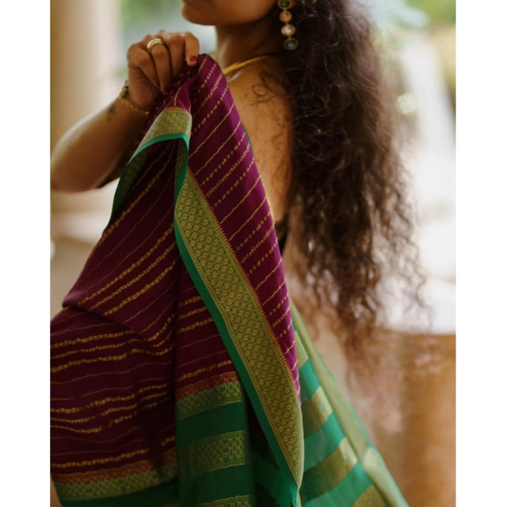Wine silk printed saree with unstitched blouse (5.5Mtr) - elegant women's Indian wear
