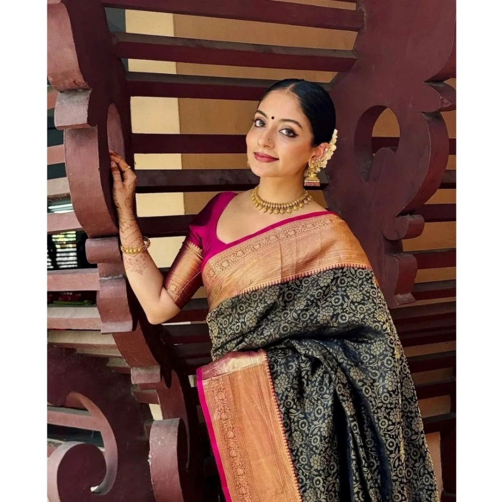 Green silk printed saree with unstitched blouse (5.5mtr), luxury women's traditional Indian attire on display