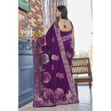 Purple silk printed saree with unstitched blouse (5.5mtr), elegant Indian women's wear