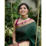 Green silk printed saree with unstitched blouse (5.5mtr) - vibrant design on traditional Indian garment