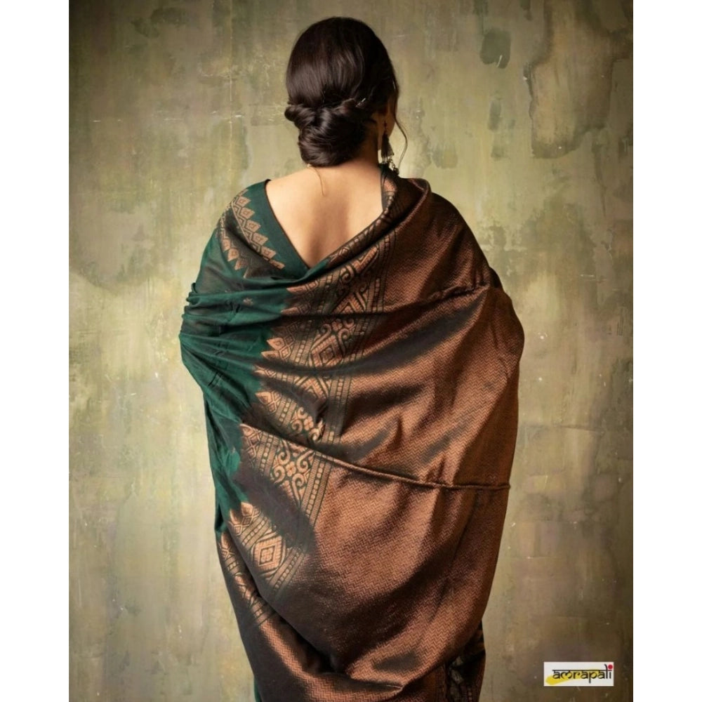 Green silk printed saree with unstitched blouse (5.5mtr) - elegant women's traditional wear on mannequin
