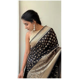 Black silk printed saree with unstitched blouse (5.5mtr)