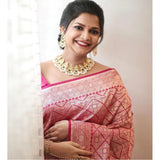 Pink silk printed saree with unstitched blouse (5.5mtr), exquisite traditional Indian wear