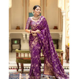 Purple silk printed saree with unstitched blouse (5.5mtr), high-quality traditional women's wear