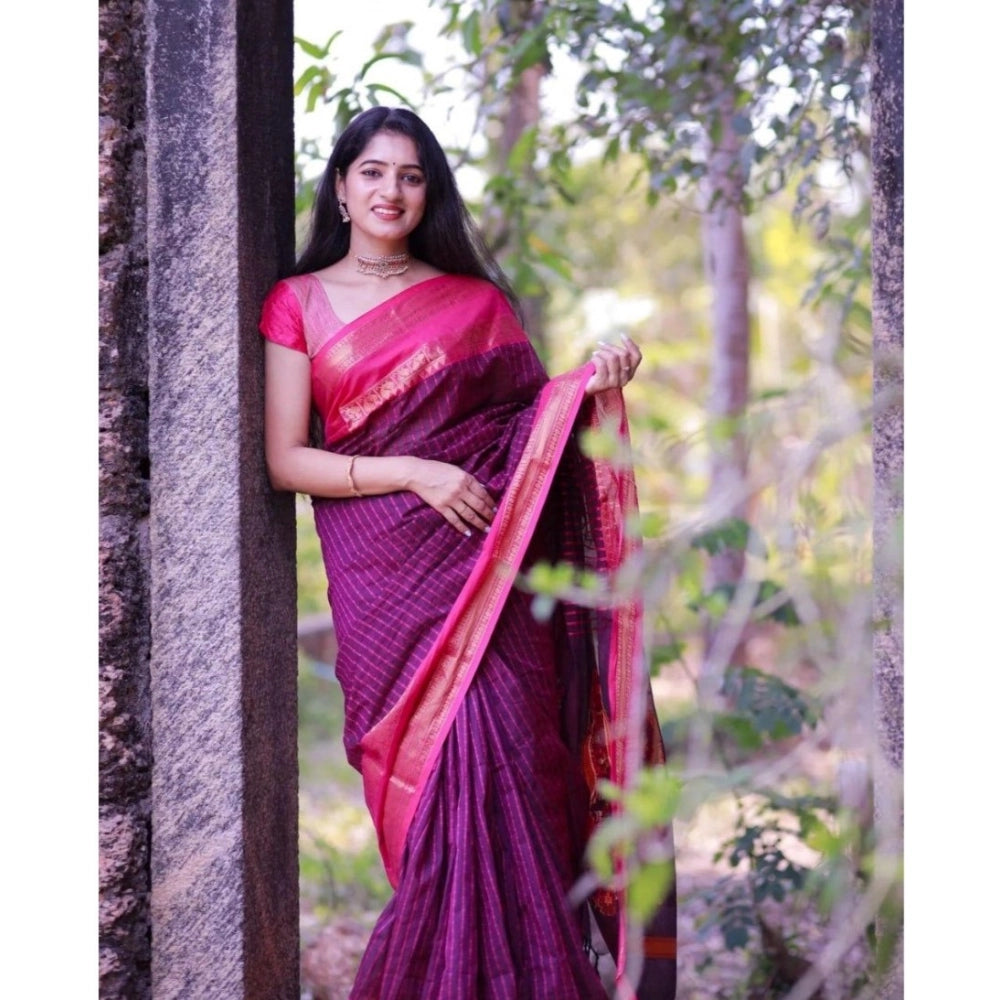 Purple silk printed saree with unstitched blouse (5.5mtr), intricate design for Indian women's fashion