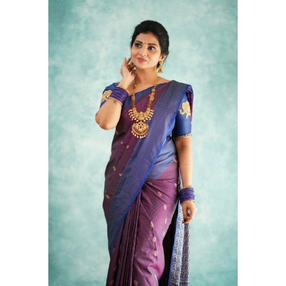 Purple silk printed saree with unstitched blouse (5.5mtr), elegant Indian women's attire for special occasions