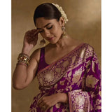 Purple silk printed saree with unstitched blouse (5.5mtr), luxurious Asian women's wear