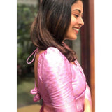 Pink silk printed saree with unstitched blouse (5.5mtr), luxury women's traditional Indian wear