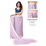 Purple striped Georgette ready-to-wear saree with unstitched blouse, 5.5m length