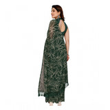 Green Georgette Printed Ready-to-Wear Saree with Unstitched Blouse (Zalar Lace) on mannequin