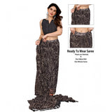 Brown georgette lace print ready-to-wear saree with unstitched blouse, 5.5 mtr (Zalar)