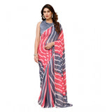 Pink-Grey Georgette striped ready-to-wear saree with unstitched blouse (5.5 Mtr) on hanger