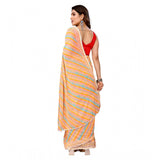 Yellow striped ready-to-wear Georgette saree with unstitched blouse, women's small size accessory