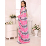 Grey Georgette striped ready-to-wear saree with unstitched blouse, 5.5mtr - women's fashion accessory