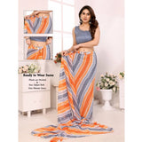 Grey Georgette striped ready-to-wear saree with unstitched blouse (5.5m)