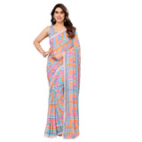 Grey Georgette printed ready-to-wear saree with unstitched blouse, 5.5 mtr length on hanger