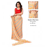 Yellow Georgette striped ready-to-wear saree with unstitched blouse, 5.5 mtr length