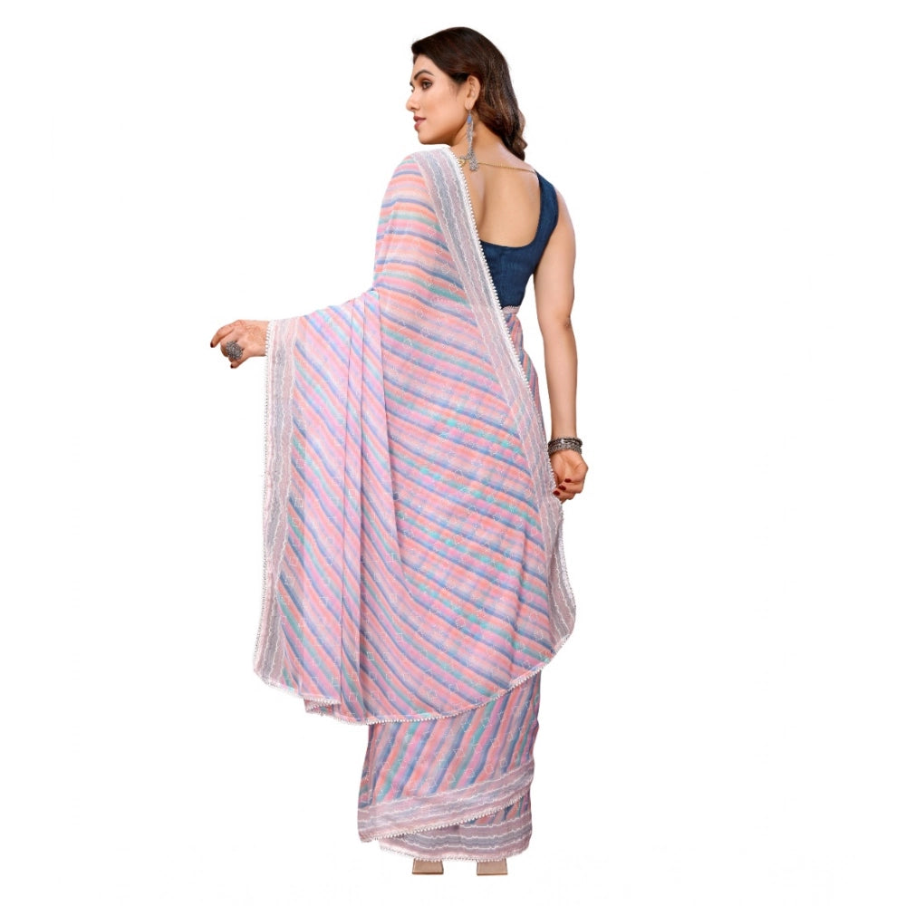 Purple Georgette striped ready-to-wear saree with unstitched blouse (5.5 mtr) - Women's fashion accessory on display