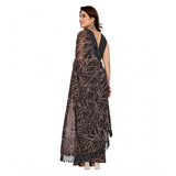 Brown georgette printed ready-to-wear saree with unstitched blouse, 5.5mtr Zalar lace design on fashion mannequin