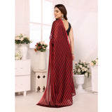 Black Berry striped ready-to-wear saree (5.5 mtr, Red-Black), unstitched blouse