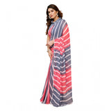 Pink-Grey striped Georgette ready-to-wear saree with unstitched blouse, 5.5 mtr length