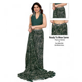 Green Georgette Printed Ready-to-Wear Saree with Unstitched Blouse, 5.5 Mtr by Zalar (Lace detailing)