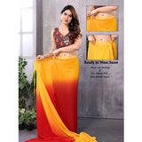 Red-Orange Georgette Ready-to-Wear Saree with Unstitched Blouse, intricate lace pattern
