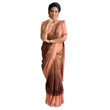 Brown silk printed saree with unstitched blouse (5.5Mtr) - elegant traditional Indian attire on display