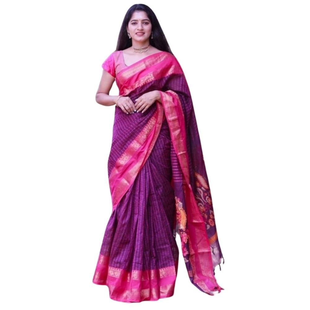 Purple silk printed saree with unstitched blouse (5.5Mtr), high-quality silk fabric for traditional Indian wear
