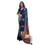 Grey silk printed saree with unstitched blouse (5.5Mtr) on hanger