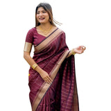 Maroon silk printed saree with unstitched blouse (5.5mtr), intricate pattern detail on display