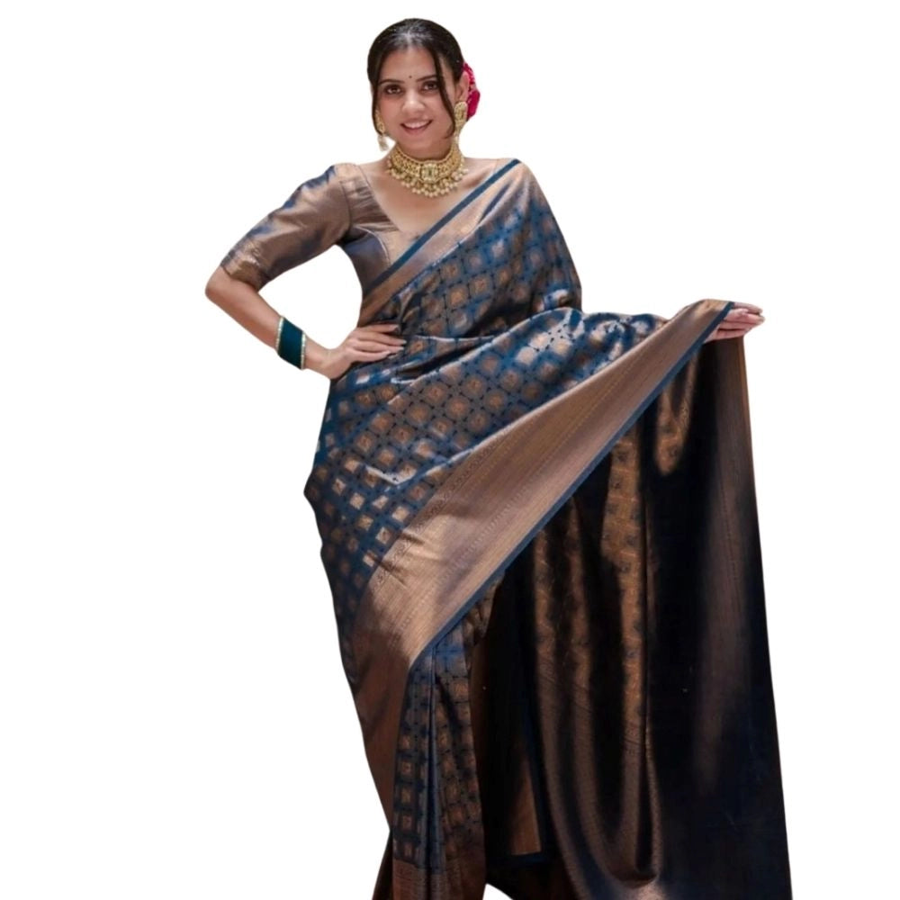 Blue silk printed saree with unstitched blouse (5.5mtr) - elegant silk saree for special occasions