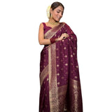 Women's wine-colored silk printed saree with unstitched blouse (5.5Mtr) - elegant silk saree for traditional occasions