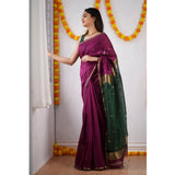 Women's cotton wine-printed saree with unstitched blouse (5.5mtr), vibrant, eye-catching design