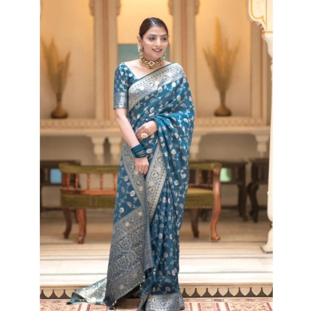 Women's silk printed Rama saree with unstitched blouse (5.5mtr), elegant silk fashion for traditional events