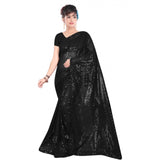 Women's Georgette Embellished Sequnece Bollywood Saree With Unstitched Blouse 5.5Mtr (Black)