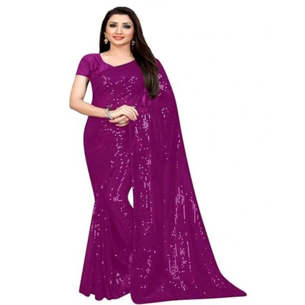 Women's Georgette Embellished Sequnece Bollywood Saree With Unstitched Blouse 5.5Mtr (Purple)