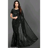 Women's Georgette Embellished Sequnece Bollywood Saree With Unstitched Blouse 5.5Mtr (Black)