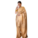 Cream silk printed saree with unstitched blouse (5.5mtr), high-quality silk fabric for traditional Indian wear