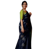 Navy blue silk printed saree with unstitched blouse (5.5mtr), elegant Indian women's attire