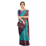 Silk printed Rama saree with unstitched blouse (5.5Mtr), vibrant Indian traditional wear