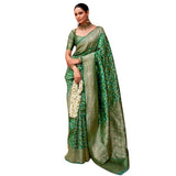 Green silk printed saree with unstitched blouse (5.5mtr) - vibrant, traditional attire for women's wardrobe