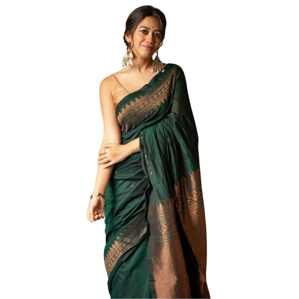 Green silk printed saree with unstitched blouse (5.5mtr)