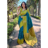 Silk printed Rama saree with unstitched blouse (5.5Mtr) - vibrant design, elegant for traditional events