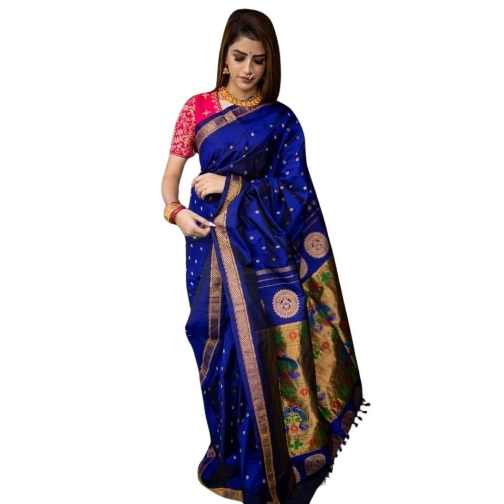 Blue silk printed saree with unstitched blouse (5.5mtr) - intricate design for traditional Indian wear